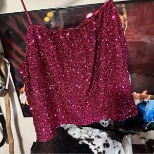 Maroon sequin spaghetti strap top